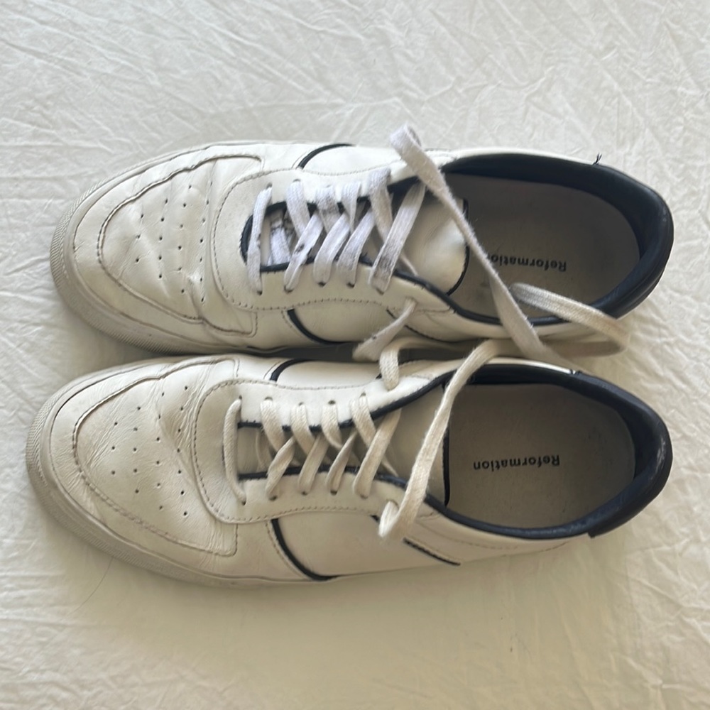 Reformation leather sneakers with navy trim